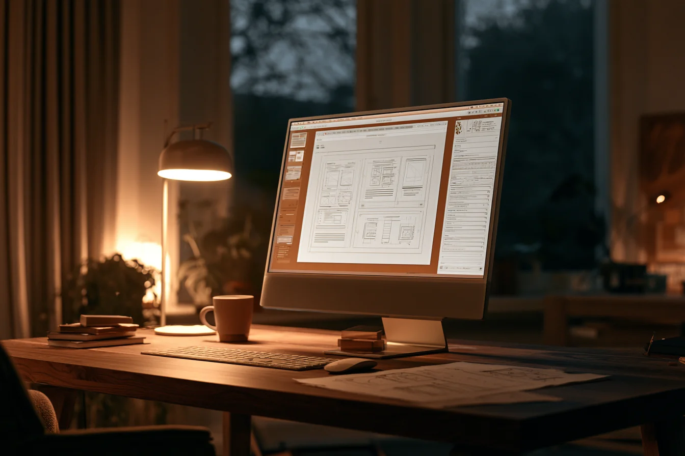 Monitor con wireframe di un sito web